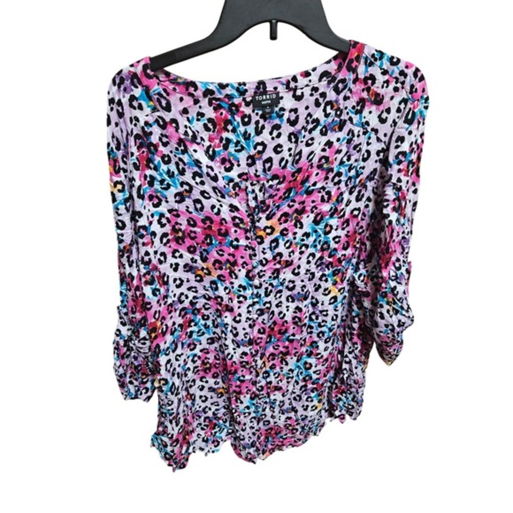 Torrid Harper Top Size‎ 4 Leopard Floral Print 3/4 Sleeve Blouse Plus Size
